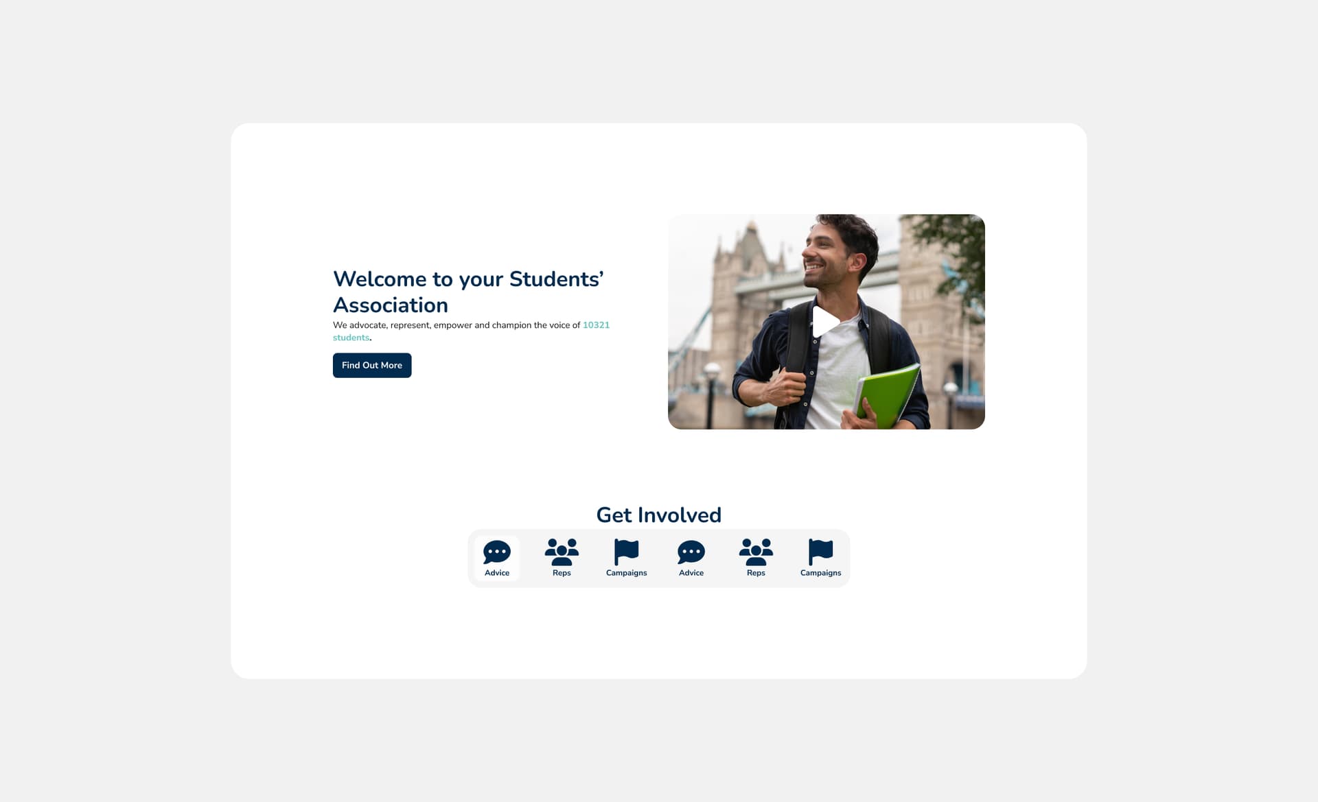 Mock-up of Arden Students' Association webpage